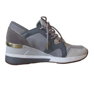 Michael Kors Liv Trainer Platform Wedge Sneakers 9.5 Gray Leather  Lace Up